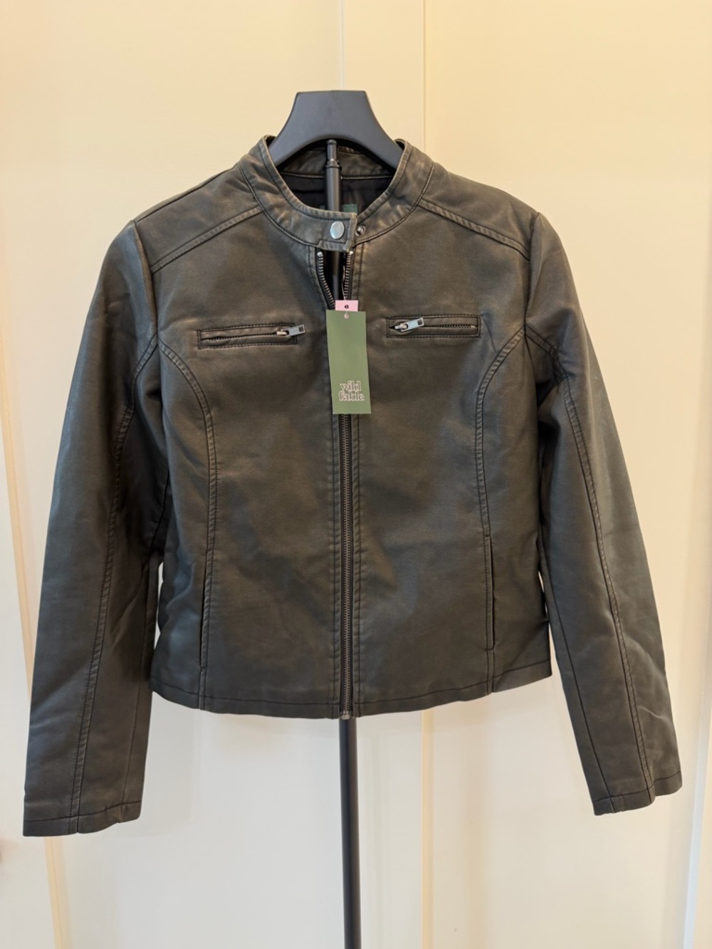 Faux Leather Biker Jacket - Black XXS